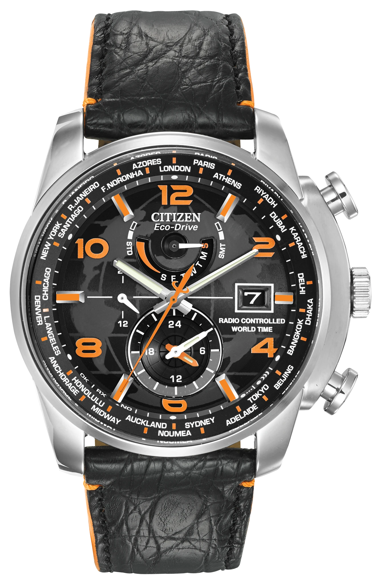 World Time A-T Black Dial Genuine Crocodile Strap AT9010-28F | CITIZEN